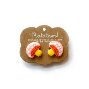 Paire de boucle d&rsquo;oreille clip Champignon – Multicolore