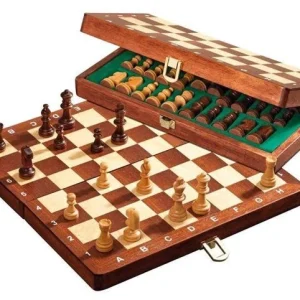Ensemble jeu d'échecs de voyage en érable et acajou - Pliant - magnétique - Lettré Chiffré - Taille 1