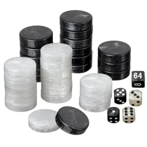 Pions de backgammon marbrés - Plastique - Noir